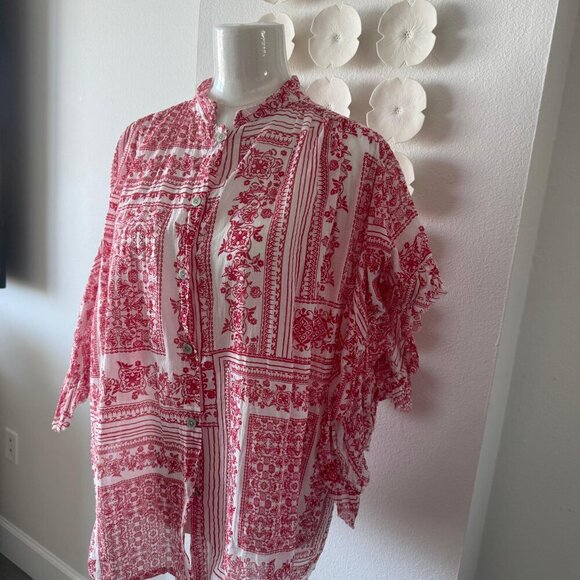 🌸 Boho Red & White Greek Cotton Tunic – One Size (Light & Airy) - Picture 5 of 6
